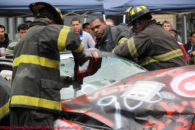 Jaws of Life used on a car and windshield after an accident
